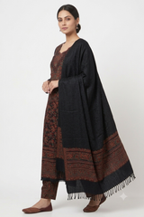 Black Kashmiri Kani Woollen Unstitched Salwar Kameez with Dense Jaal CraftKashmir