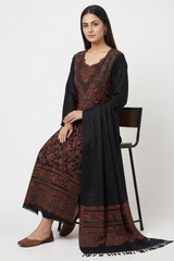 Black Kashmiri Kani Woollen Unstitched Salwar Kameez with Dense Jaal CraftKashmir