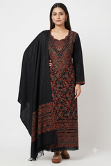 Black Kashmiri Kani Woollen Unstitched Salwar Kameez with Dense Jaal CraftKashmir