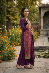 Wine Kashmiri unstitched salwar kameez fabric