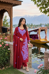 Maroon Kashmiri Woollen Unstitched Salwar Kameez with Stole CraftKashmir