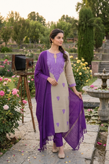 Beige Kashmiri Woollen Unstitched Salwar Kameez with Stole CraftKashmir
