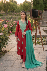 Maroon Kashmiri Woollen Unstitched Salwar Kameez with Stole CraftKashmir