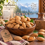 whole Kashmiri almonds in a premium wooden bowl