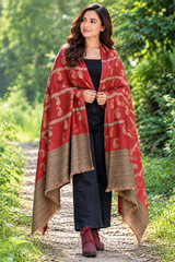 Maroon Kashmiri Wool Shawl with Paisley Pattern CraftKashmir
