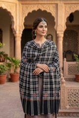 Black Kashmiri Wool Shawl with Sozni Work CraftKashmir