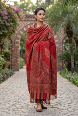 Maroon Kashmiri Aari Jamawar Wool Shawl CraftKashmir