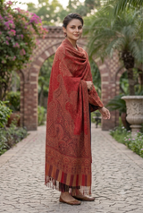 Maroon Kashmiri Aari Jamawar Wool Shawl CraftKashmir