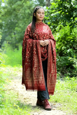 Maroon Kashmiri Zari Kani Wool Shawl CraftKashmir