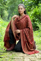 Maroon Kashmiri Zari Kani Wool Shawl CraftKashmir