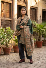 Sea Green Kashmiri Kani Wool Shawl with Barat Pattern CraftKashmir
