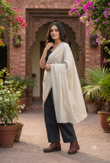 Off White Kashmiri Wool Shawl with Check Pattern CraftKashmir