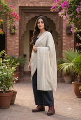 Off White Kashmiri Wool Shawl with Check Pattern CraftKashmir