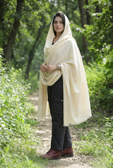 Cream Kashmiri Wool Shawl with Striped Pattern CraftKashmir