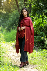 Maroon Kashmiri Sozni Wool Shawl with Hand Embroidery CraftKashmir