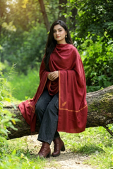 Maroon Kashmiri Sozni Wool Shawl with Hand Embroidery CraftKashmir
