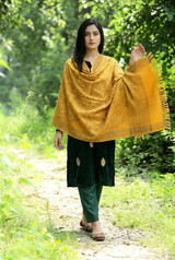 Yellow Kashmiri Aari Embroidered Wool Shawl CraftKashmir