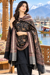 Black Kashmiri Jamawar Aari Embroidered Wool Shawl CraftKashmir