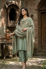 Light Green Kashmiri Zari Kani Wool Shawl CraftKashmir