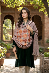 Brown Kashmiri Jamawar Wool Shawl with Aari-Style Embroidery CraftKashmir