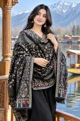 Black Kashmiri Zari Kani Woven Wool Shawl CraftKashmir