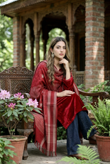 Red Kashmiri Aari Wool Shawl CraftKashmir