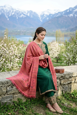 Pink Kashmiri Wool Shawl with Striped Pattern CraftKashmir