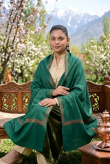 Green Kashmiri Sozni Wool Shawl with Hand Embroidery CraftKashmir