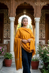 Yellow Kashmiri Sozni Wool Shawl with Hand Embroidery CraftKashmir