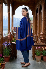 Blue Kashmiri Sozni Wool Shawl with Hand Embroidery CraftKashmir