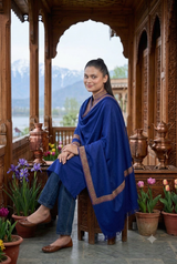 Blue Kashmiri Sozni Wool Shawl with Hand Embroidery CraftKashmir