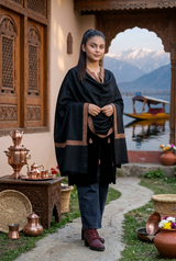 Black Kashmiri Sozni Wool Shawl with Hand Embroidery CraftKashmir
