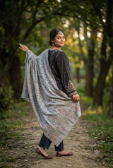 Grey Kashmiri Shawl with Floral Pattern CraftKashmir