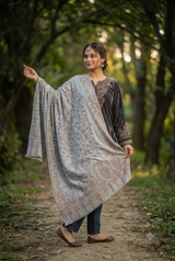 Grey Kashmiri Shawl with Floral Pattern CraftKashmir