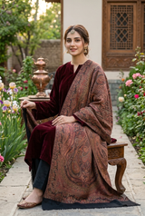 Black Jamawar Kashmiri Wool Shawl CraftKashmir