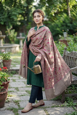 Beige Kashmiri Wool Shawl with Heavy Jaal & Aari Machine Work CraftKashmir