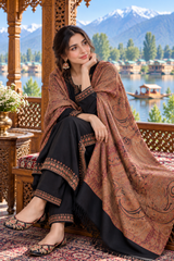 Black Kashmiri Jamawar Pure Wool Shawl – Elegant Traditional Winter Shawl CraftKashmir