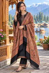 Black Kashmiri Jamawar Pure Wool Shawl – Elegant Traditional Winter Shawl CraftKashmir
