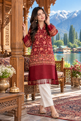 Maroon Kashmiri Embroidered Woolen Kurti – Traditional Ethnic Winter Wear CraftKashmir