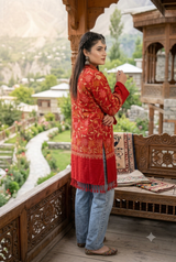 Red Kashmiri Embroidered Woolen Kurti – Floral Jaal Design CraftKashmir