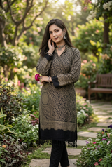 Black Kashmiri Zari Work Woolen Kurti – Elegant Traditional Ethnic Wear CraftKashmir