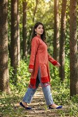 Red Colour Kashmiri Zari Work Woolen Kurti CraftKashmir