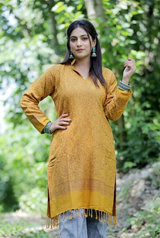 Yellow Colour Kashmiri Zari Work Woolen Kurti CraftKashmir
