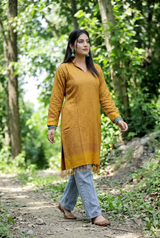 Yellow Colour Kashmiri Zari Work Woolen Kurti CraftKashmir