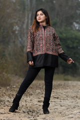 Kashmiri aari Black Jacket - CraftKashmir