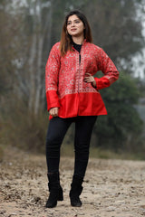 Kashmiri aari red Jacket - CraftKashmir