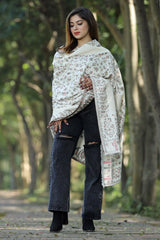 White colour zari shawl - CraftKashmir