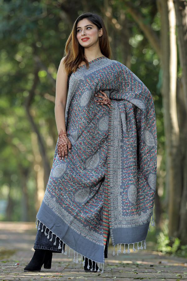 Grey kashmiri Woolen  shawls - CraftKashmir