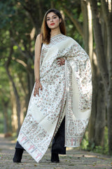 White colour zari shawl - CraftKashmir