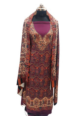 Wine colour woollen salwar kameez With Stole All Over Kaani Print